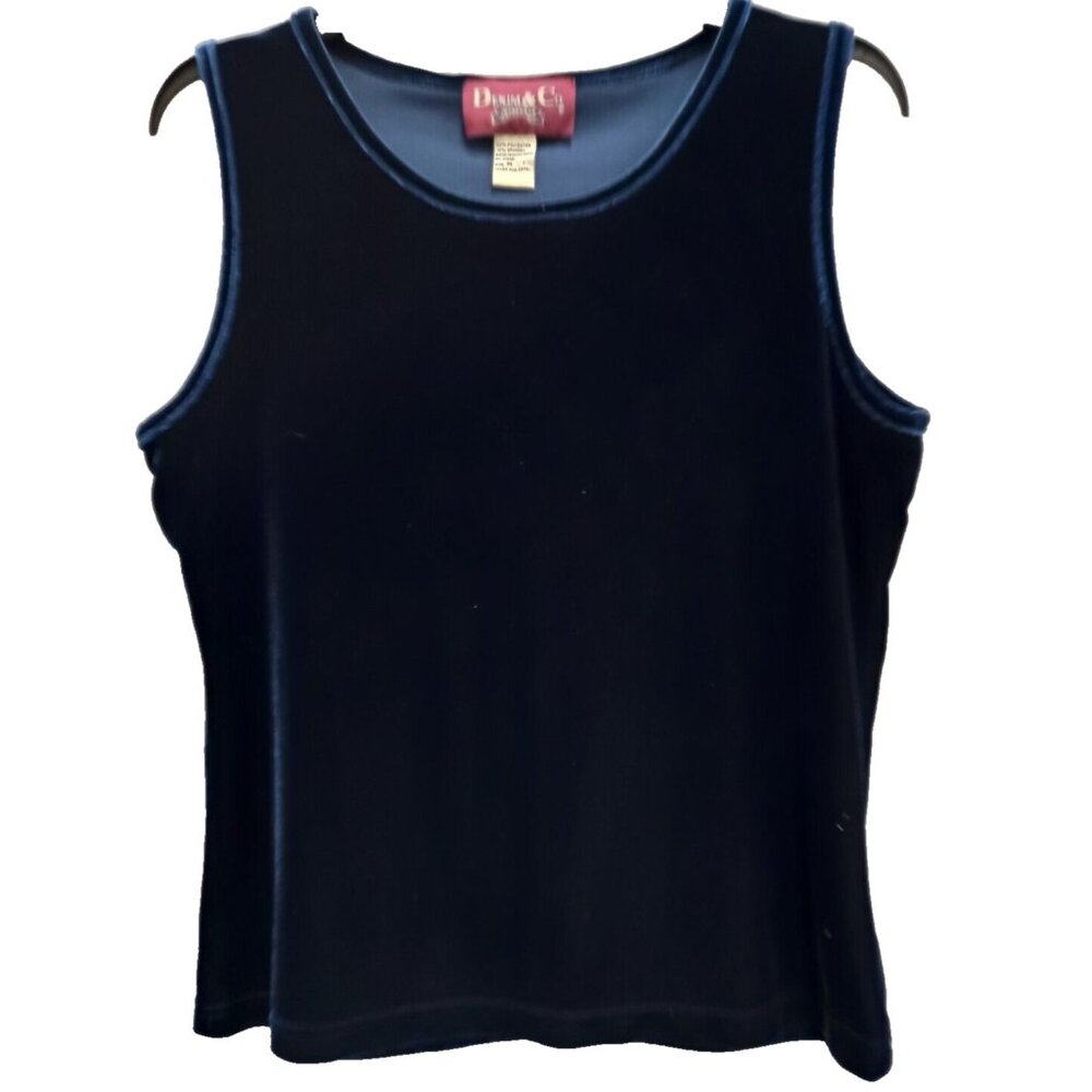 Vintage Denim & Co Womens Velvet Tank Top Medium Navy Pullover Whimsygoth Y2K